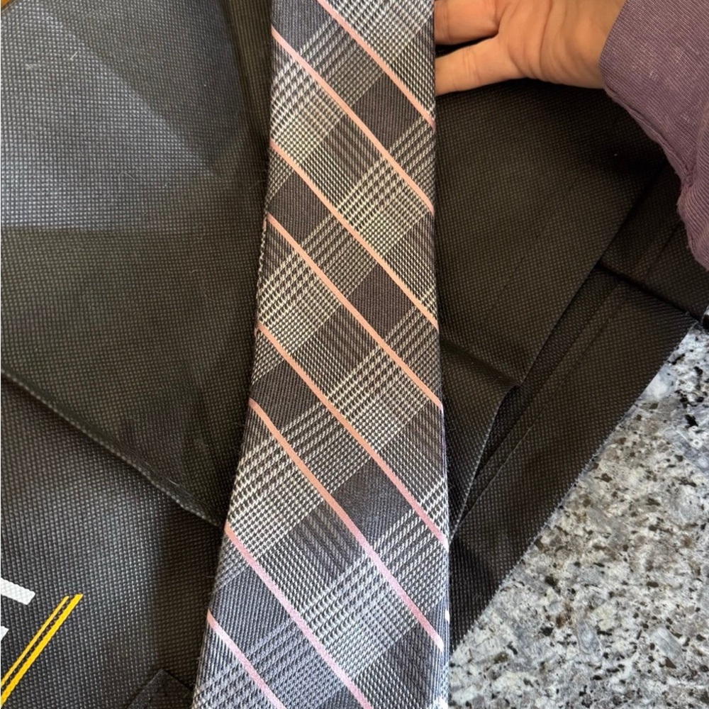 Michael Kors Gray and Pink Plaid Men's Tie